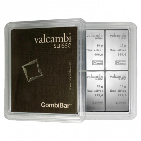 Stříbrný slitek 10 x 10 g Combibar Valcambi Suisse