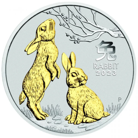 Stříbrná mince 1 Oz Lunar Series III Year of the Rabbit 2023 Zlaceno