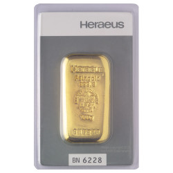Zlatý slitek 100 g Heraeus litý